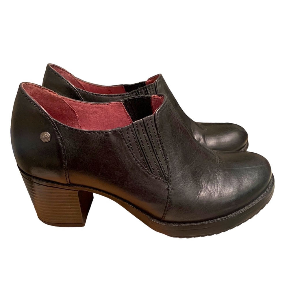 Dansko Adrienne Black Leather Block Heel Slip On Booties